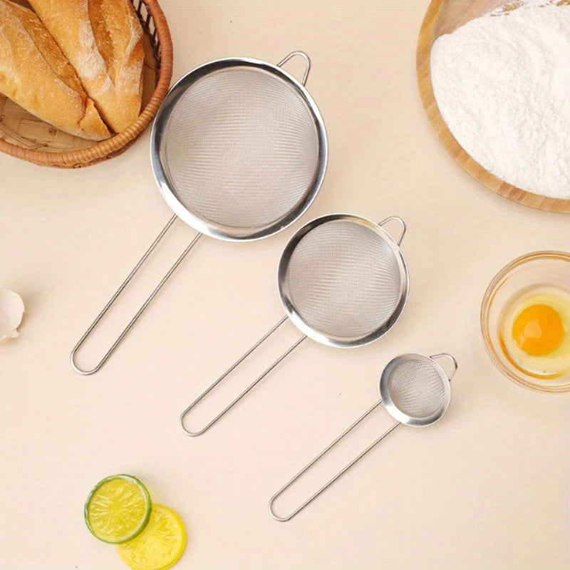 3PCS/Stainless Steel Wire Fine Screening Mesh, Oil Filter, Flour Colander/Sieve DIY Kitchen Tools for Filtering Food, Kitchen Ac