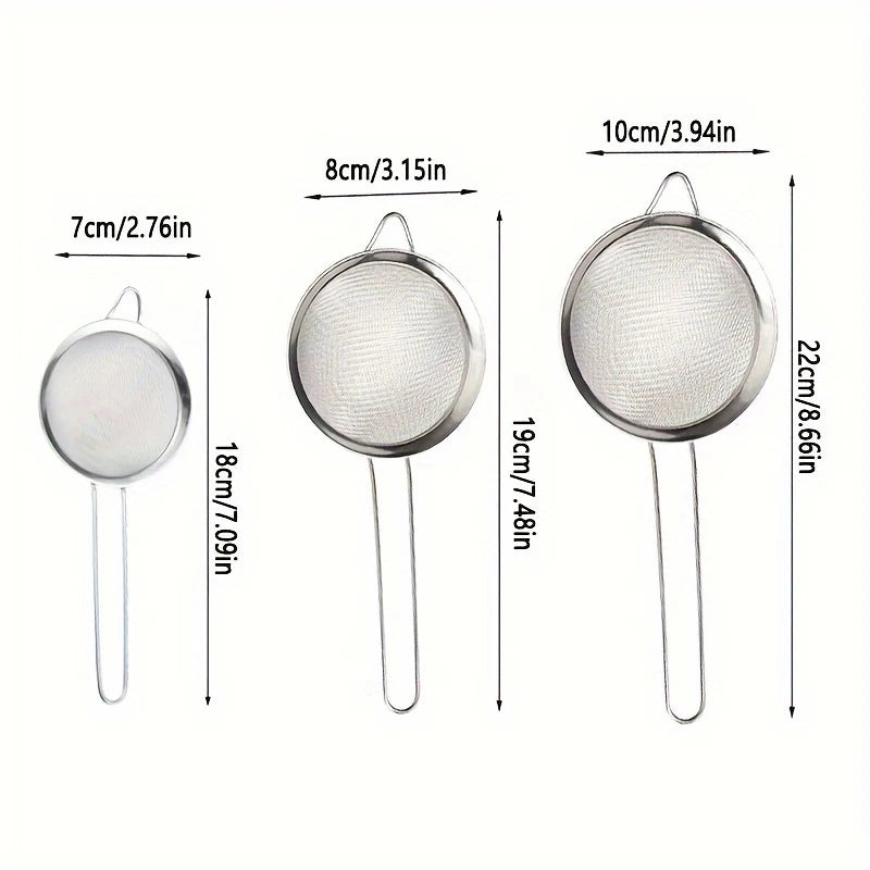 3PCS/Stainless Steel Wire Fine Screening Mesh, Oil Filter, Flour Colander/Sieve DIY Kitchen Tools for Filtering Food, Kitchen Ac