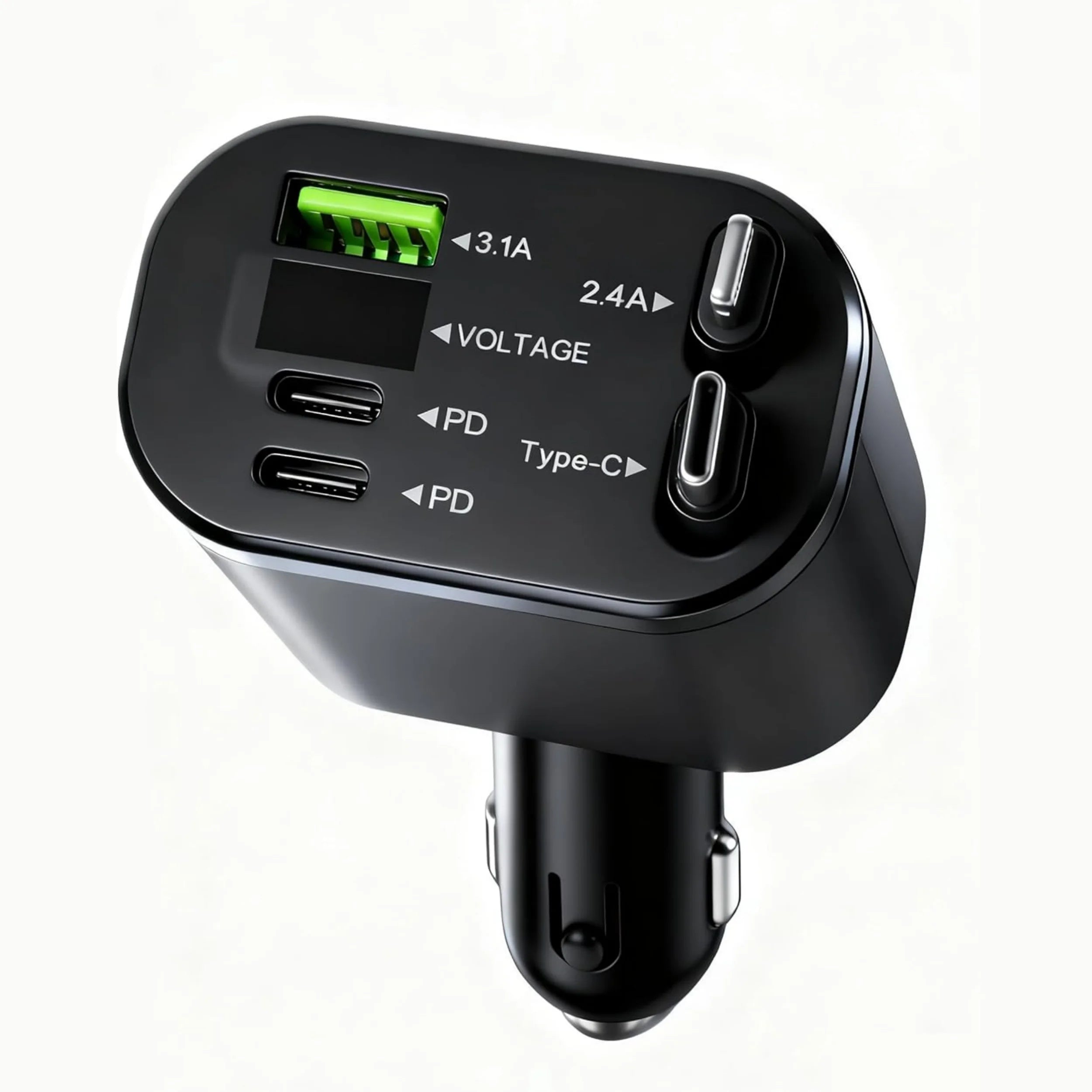 Car Charger with Retractable Cable, Automatic Reel-Up Cord, Supports Charging 5 Devices Simultaneously