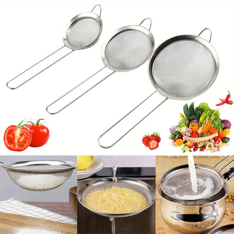 3PCS/Stainless Steel Wire Fine Screening Mesh, Oil Filter, Flour Colander/Sieve DIY Kitchen Tools for Filtering Food, Kitchen Ac
