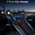 Car Charger with Retractable Cable, Automatic Reel-Up Cord, Supports Charging 5 Devices Simultaneously